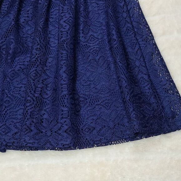 Bailey Blue Navy Lace Overlay Cap Sleeve Fit & Flare Skater Dress Small Boho - Picture 6 of 8